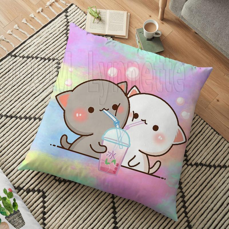 Mléko a mocha páry Panda Bear Bubu Dudu Povlak na polštář Hodový polštář Domácí Dekorativní čtvercový tisk Polštář Polštář na pohovku 45CM