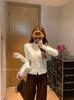 Korean V-Neck Lace Splicing Cashmere Cardigan – Women's Waist-Cinching Sweater for Early Spring