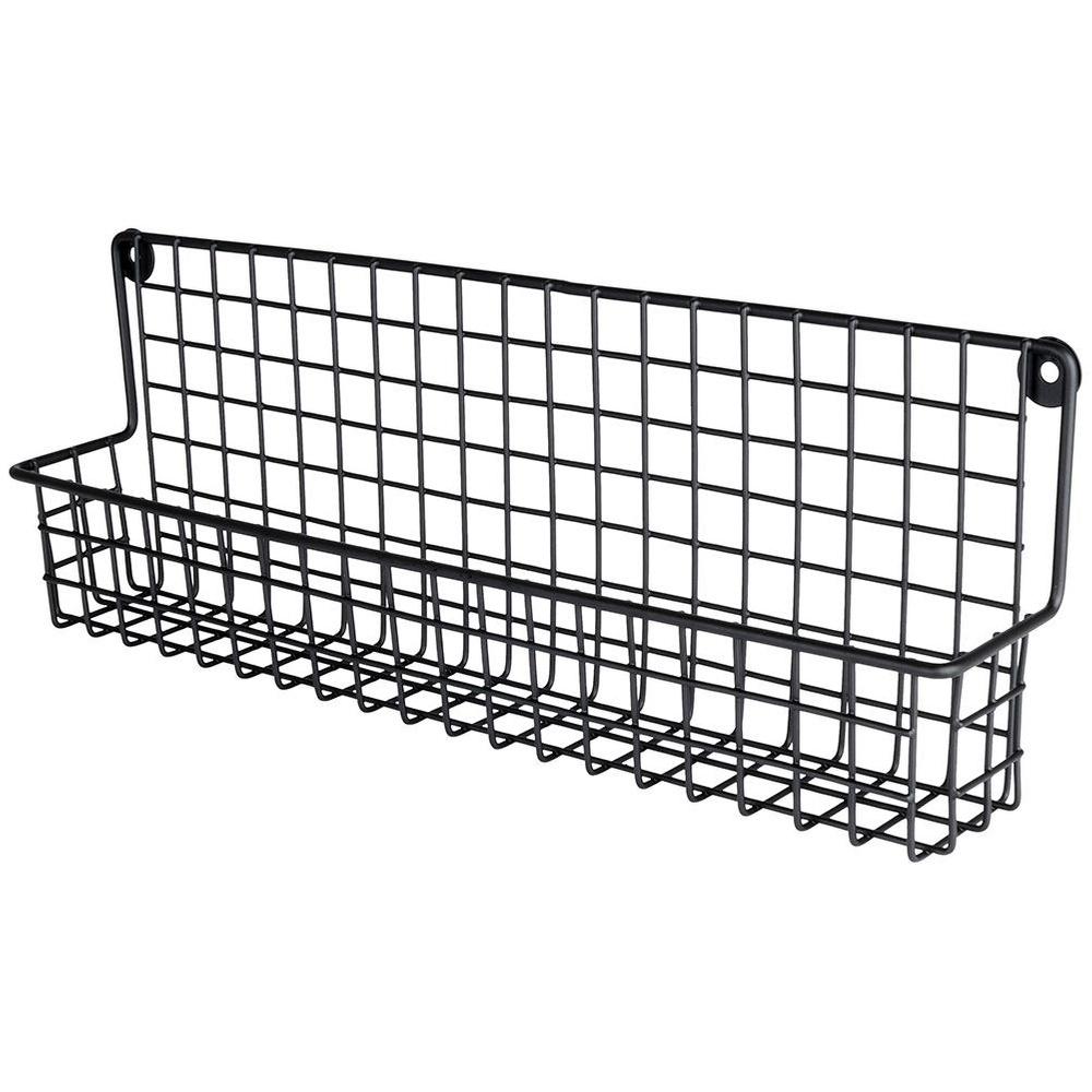 Black Metal Kitchen Bathroom Wall Shelf for Spices and Cosmetics
