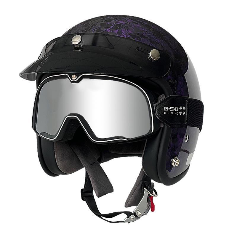 3C Certified Retro Harley Carbon Fiber Motorcycle Helmet, Unisex All-Season Winter Half Helmet