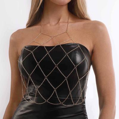 Fashion Sexy Geometric Chain Exaggerated Body Chain Hollow Out Bustier Beach Casual Style Chest Chain For Women