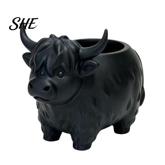 Highland Cow Planter Planter, Large Diameter Flower Pot, 3D Yak Desktop Shape PLA Nordic Style Home Decor Breathable
