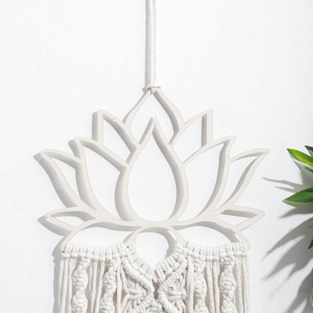 Beige Boho Wall Hanging Decor Cotton Thread Wall Pendant Exquisite Lotus Woven Tapestry Bedroom