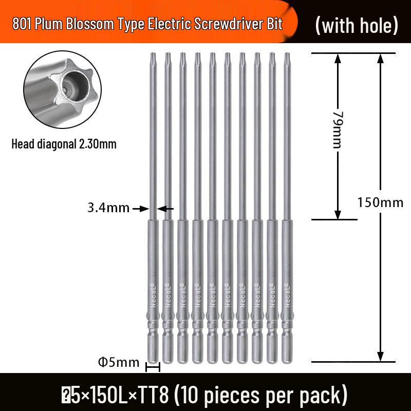 Nigao S2 Torx Electric Screwdriver Bit, 801 with Hole, 5mm Round Shank