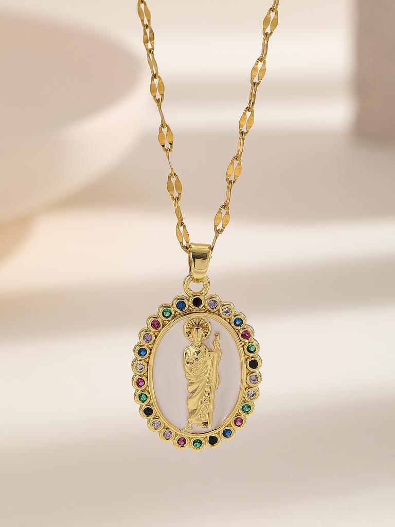 European and American Personalized Design with Micro Inlaid Zircon Santa Maria Series Necklaces In Colorful Religious Fashion