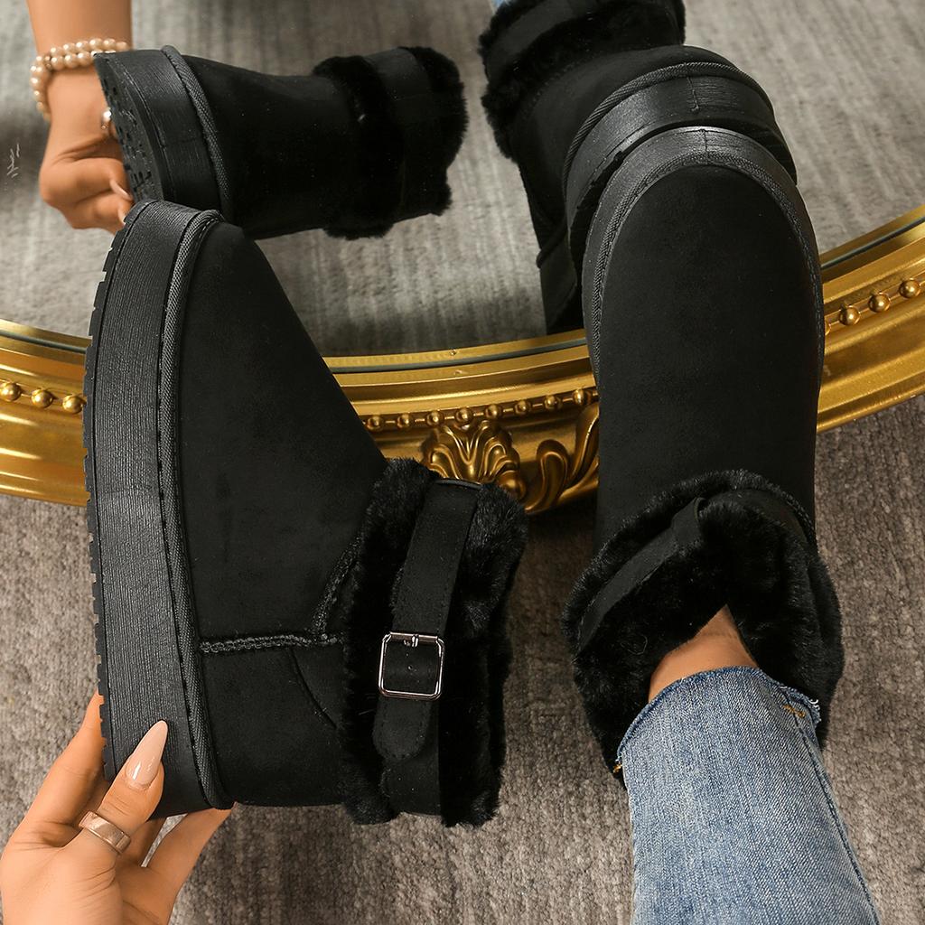 Fashion Women Boots Winter  Non Slip Soft Cotton Shoes Woman Platform Short Plush Snow Boots Metal Buckle Thicken Warm Ankle Boots Women