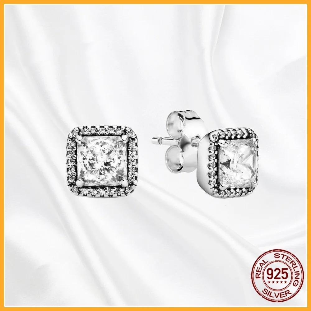 925 Silver Heart Hoop Earrings Sparkling Original Jewelry Gift for Women