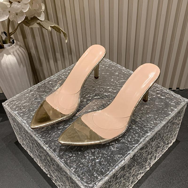 

Модные летние новые туфли-шлепанцы на шпильке женские модные с острым носком с открытым носком прозрачным ремешком слипоны износостойкие на высоком каблуке 34