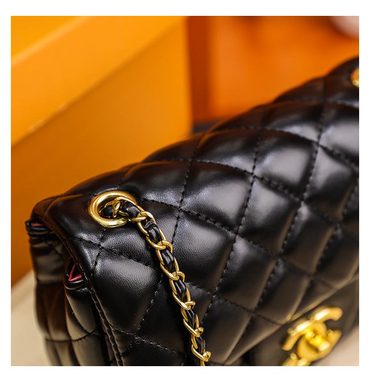 2024 Designer Trend Shoulder Bag: Fragrant Style Diamond Lattice, Gold Bead Chain, Square, Genuine Leather Women's Handbag.