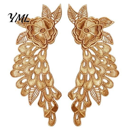 Stage Performance Costume Trim 2Pcs Embroidery Patches for Wedding Dress, Water-soluble Lace Applique, Floral Exquisite Polyester Silk Patch Motif Sew