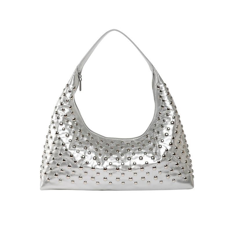 Fashion Style Rivet Bag For Women Summer Large Capacity Pu Material Daily Use