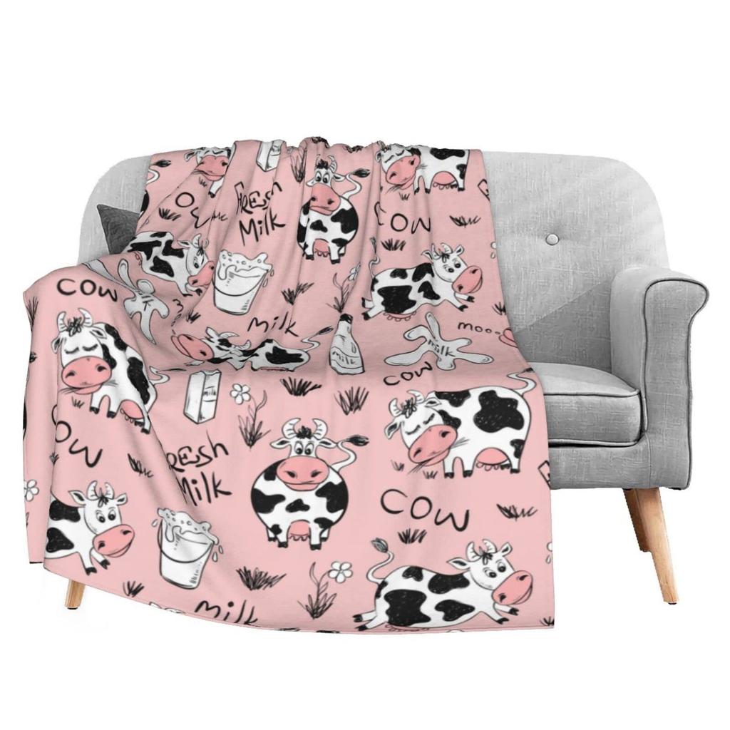 Cartoon Farm Cow Printed Blanket for Sofa Bed Travel Camping Living Room Office Conditioning Blanket for All Seasons Gifts