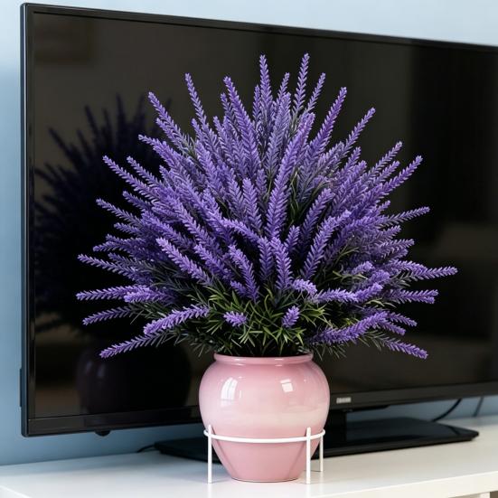 Artificial Lavender Topiary Ball Tree Summer UV Resistant Fake Plastic Plants Faux Lavender Shrubs Bushes with Stake for Outdoor Garden