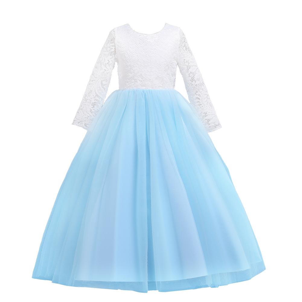 

Girls Flower Girl Wedding Dress Lace Tulle Gown Kids Breathable Mesh Party and Banquet Formal Performance Wedding Formal Outfit 160cm синій