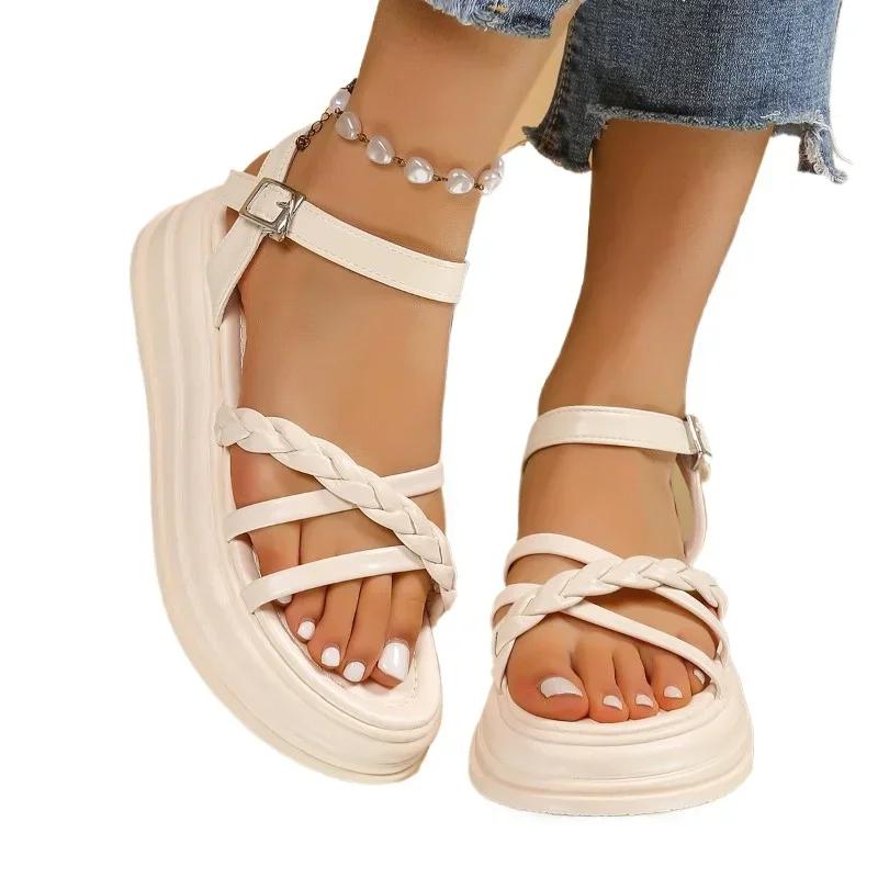 Ladies Shoes 2025 Buckle Strap Luxury Women's Sandals Fashion Peep Toe Women Summer New Plus Size Solid Casual Platform Sandals