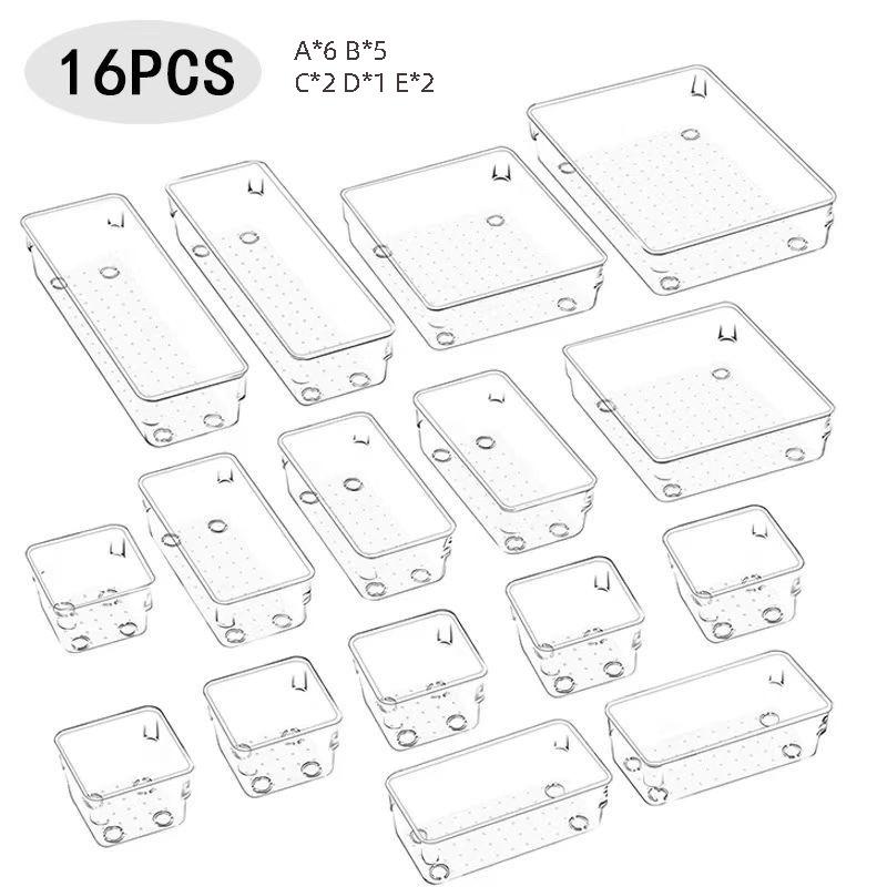 4/28 PCS Clear Drawer Organizer Set Multi-functional Desk Organizer Trays for Cosmetics Kitchen Utensils and Office Accessories