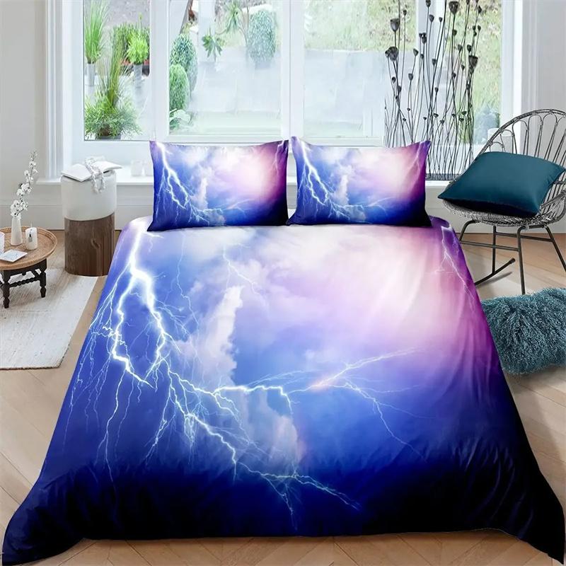 Lightning Duvet Cover Set Sea Wave Natural Disasters Sea Landscape Bedding Set Dark Clouds King Size Polyester Comforter Cover