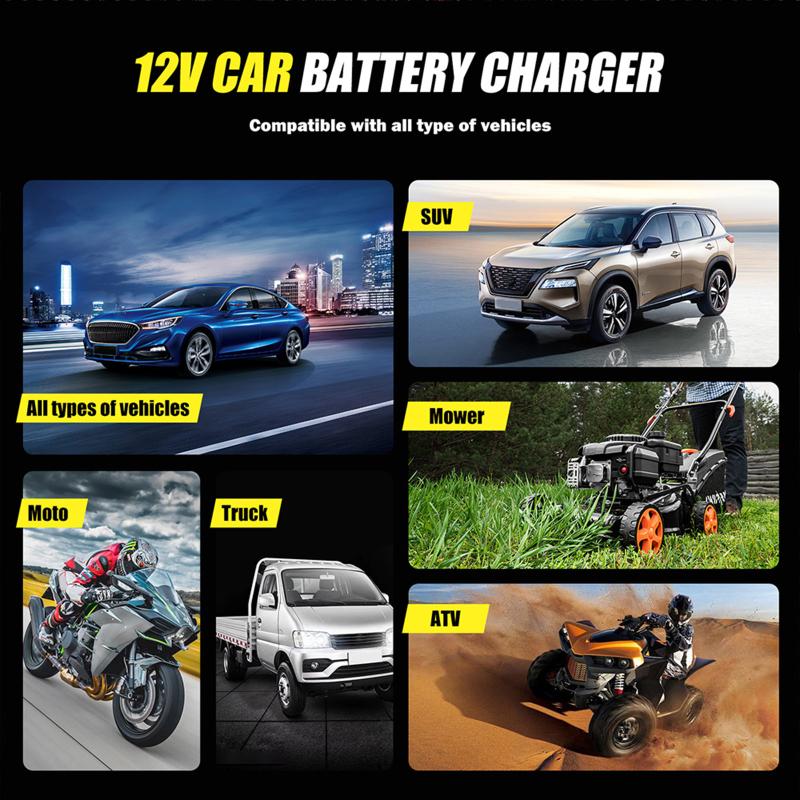 FOXSUR 12V 6-Amp Battery Charger /Tester for Motorcycle Car Battery Charger /Tester Support Car Battery Health Check and Repair