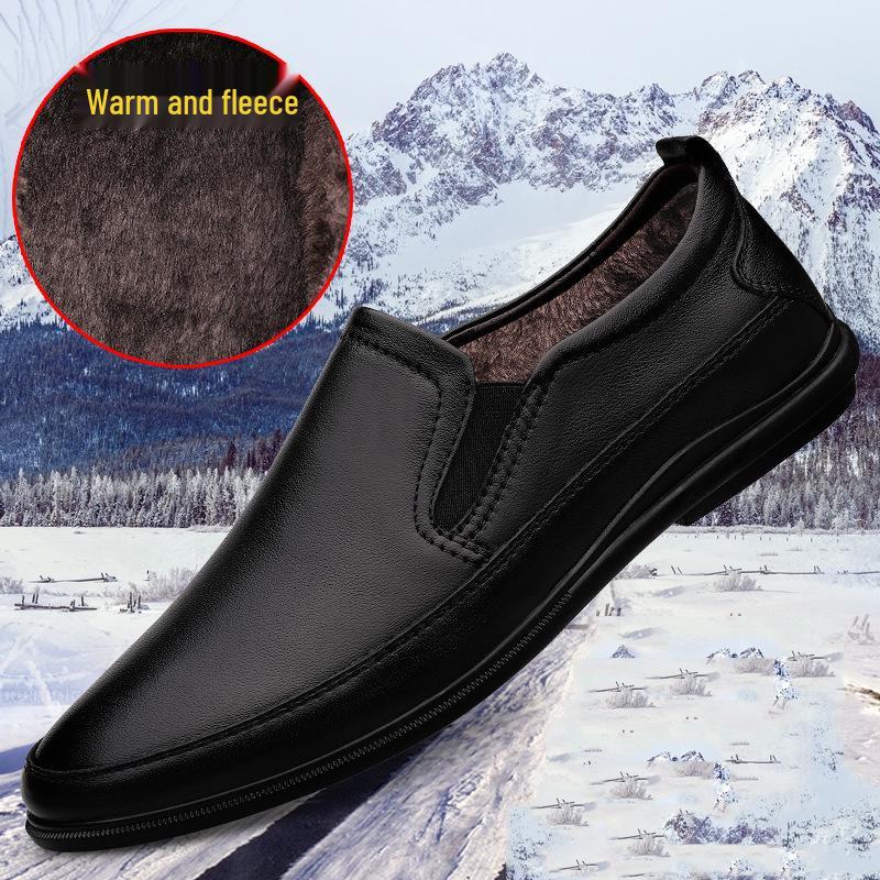 Men's Large Slip-On Leather Casual Shoes – Soft Sole, Breathable Cowhide, Ideal for Driving, Comfortable Dad Style