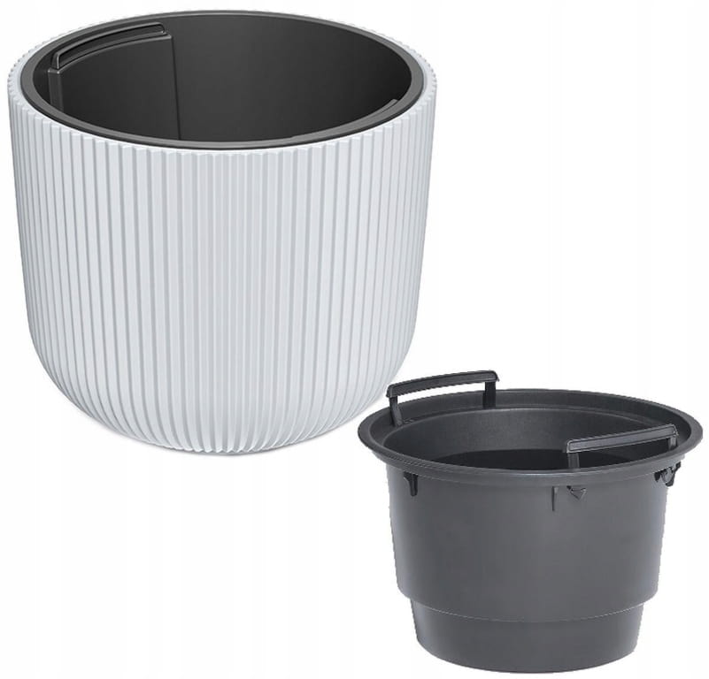 White Ribbed Plastic Flowerpot 239x197 Cm with Milly Insert