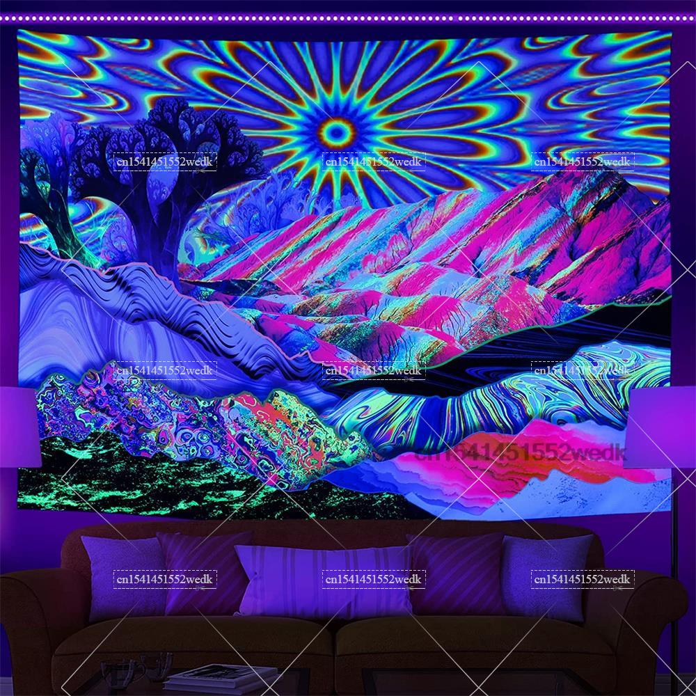 Trippy Planet Blacklight Tapestry Starry Night Sky Glow In The Dark Fluorescent Party Backdrops Uv Reactive Aesthetic Tapestry 70x100CM