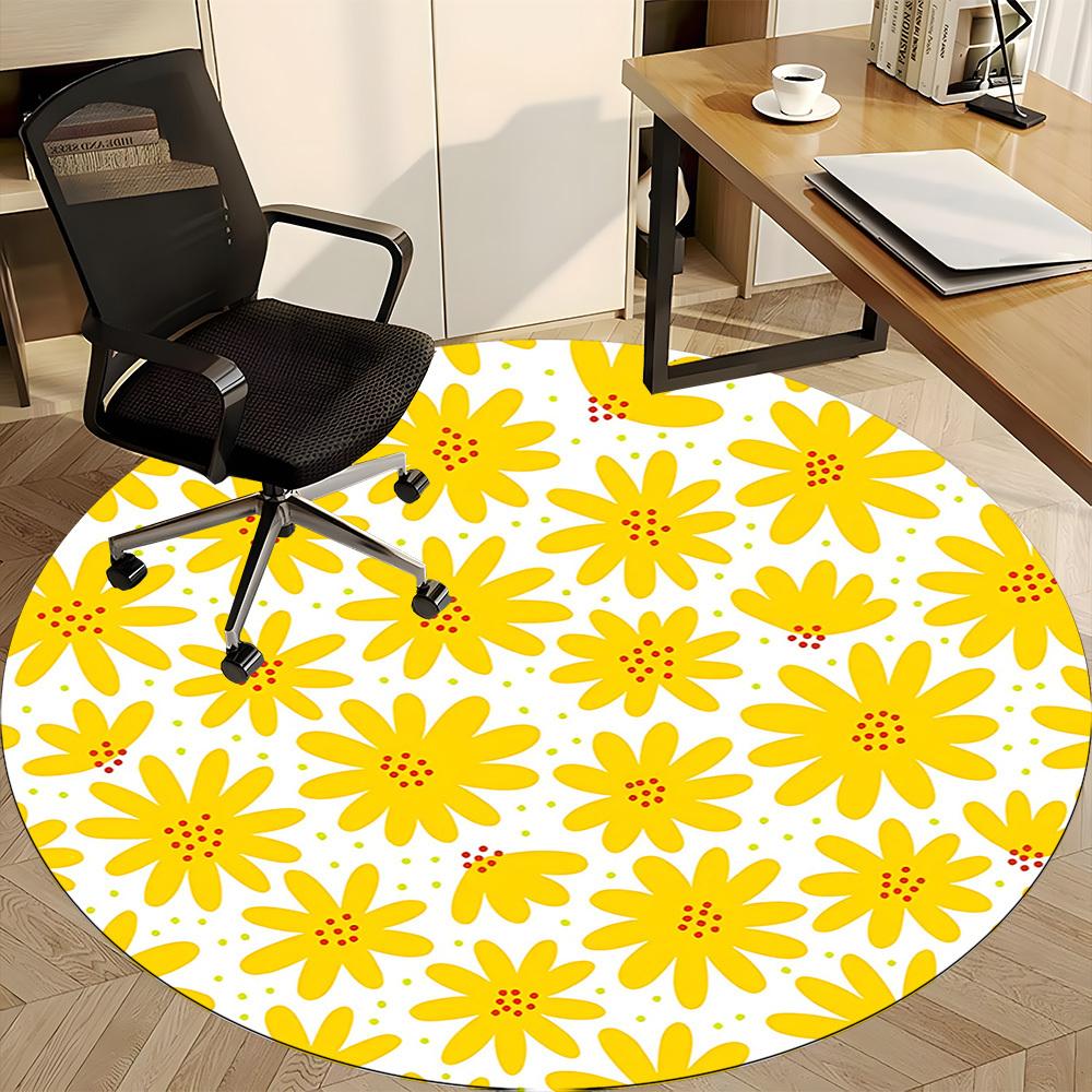 1pc Flower Pattern Office Round Area Rug,  Mat Suitable For Office, Under Office Chairs Bedroom Living Room Home Decor, Room Deco