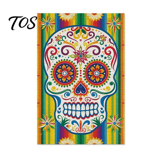 Weather Resistant Patio Banners Day of The Dead Garden Flag, 12x18 Inch Floral Skull Decorative Yard Sugar Ornaments Mexican Gothic Skeleton