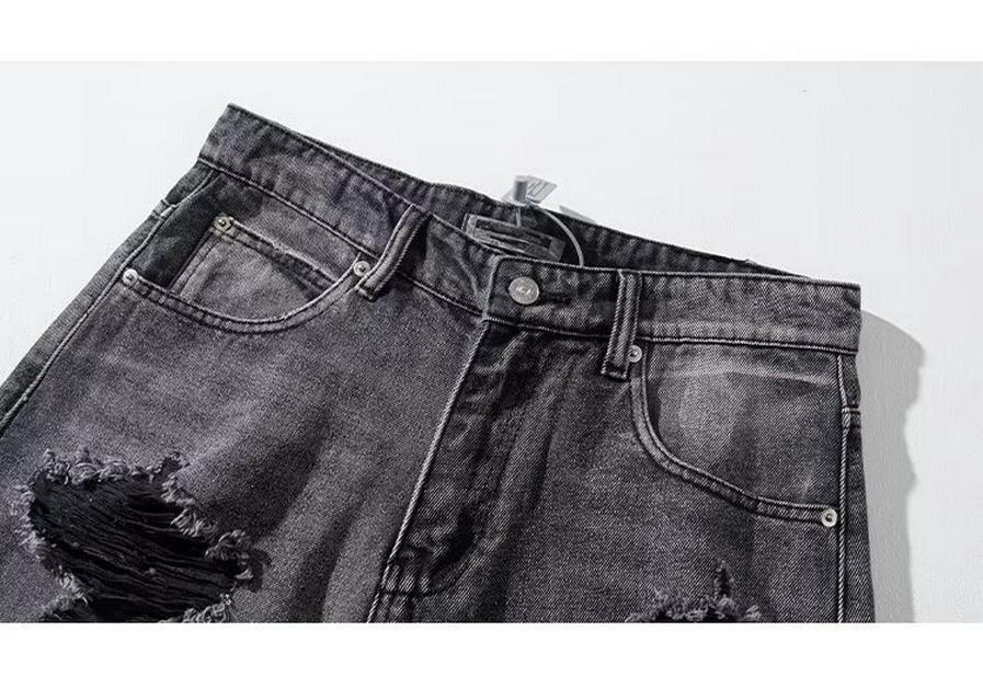 Men's Vintage Washed Black Wide-Leg Ripped Jeans