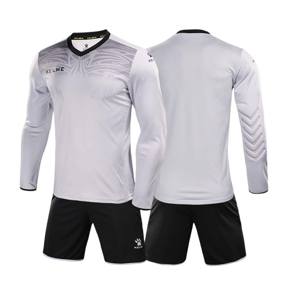 Kelme Men's Goalkeeper Jersey Set, Long Sleeve, Soccer Goalkeeper Training Wear, Light Gray, Size 2XL