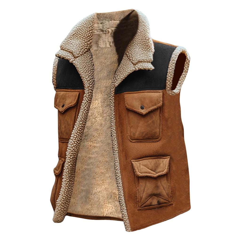Pánská barevně blokovaná plyšová vesta bunda pro outdoorové sporty Pánská ležérní vesta s více kapsami