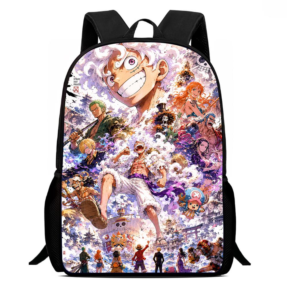 One Piece Mochila Escolar 15-Inch Large Capacity Durable Lightweight Adjustable Cartoon School Backpack Unisex For Kids Age 6-10