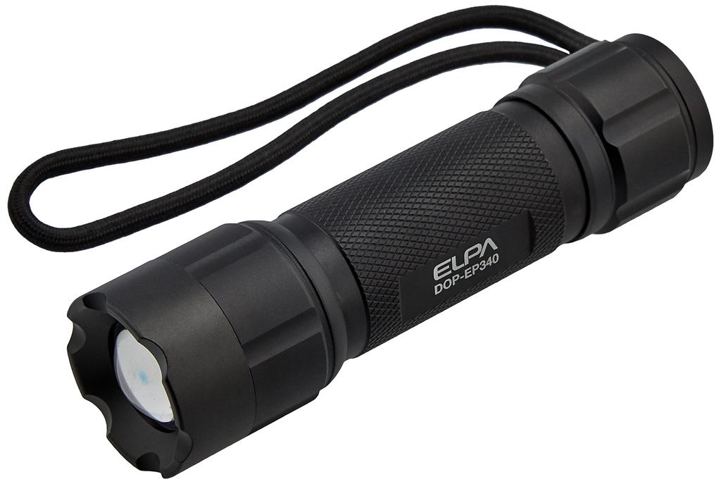 ELPA Waterproof LED Aluminum Flashlight, 400lm (Black/Battery-Powered), with Hand Strap (DOP-EP340)