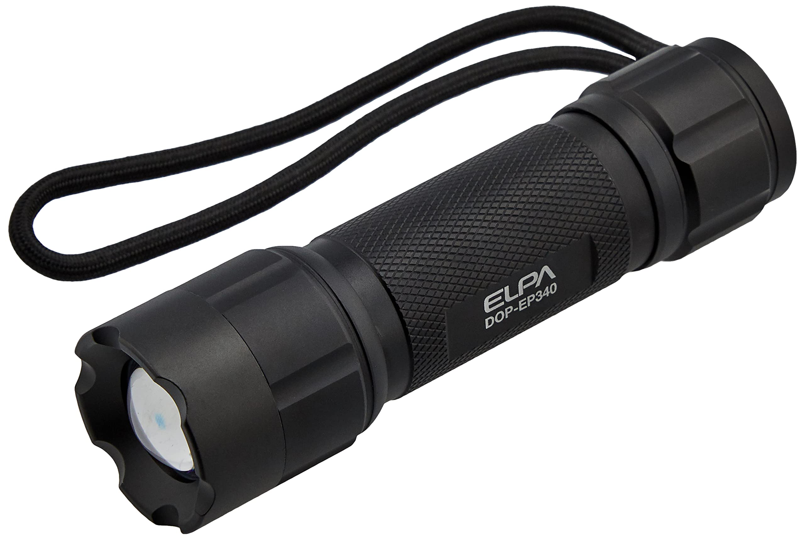 

ELPA Waterproof LED Aluminum Flashlight, 400lm (Black/Battery-Powered), with Hand Strap (DOP-EP340)