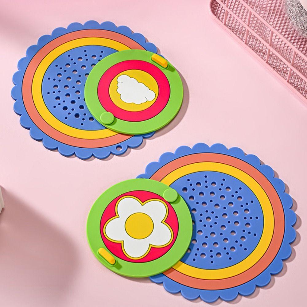 Cute Cartoon Rainbow Floor Drain Cover Thickened Soft Bathroom Drain Stopper Simple Silicone Pad Sink Strainer Kitchen