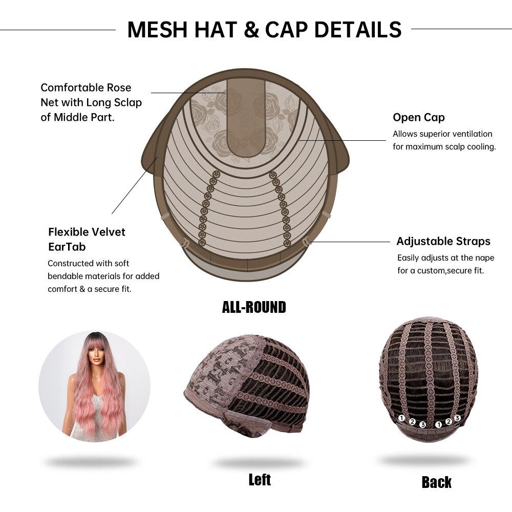 HAIRCUBE Dlouhá vlnitá růžová Ombre syntetická paruka s ofinou Paruka s přírodní linií vlasů pro ženy Cosplay Denní párty vlasy odolné vůči teplu