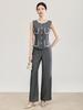 Elegant Beaded Neck Tencel Linen Vest & Wide-Leg Pants Set for Women - Spring Collection