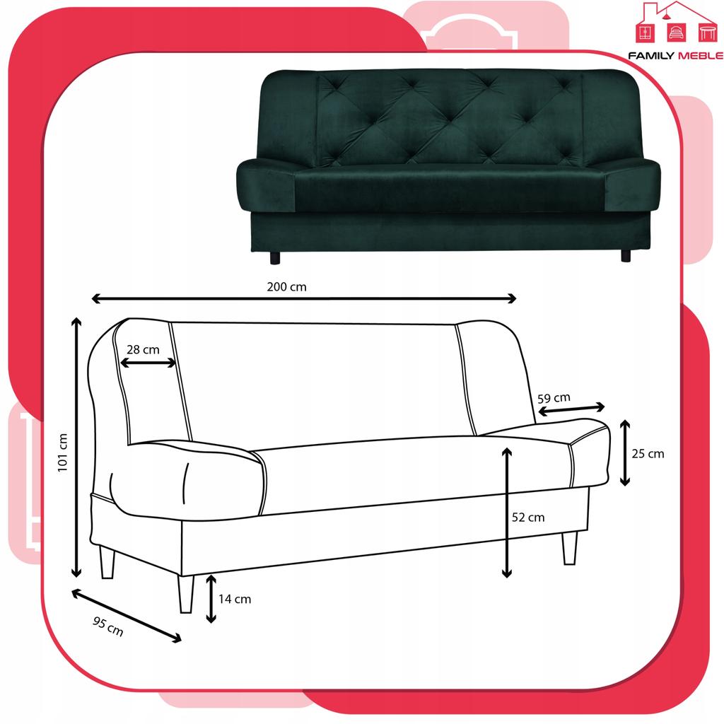 Kanapa sofa Sara Karo rozkładana wersalka spania bonell łóżko Family meble