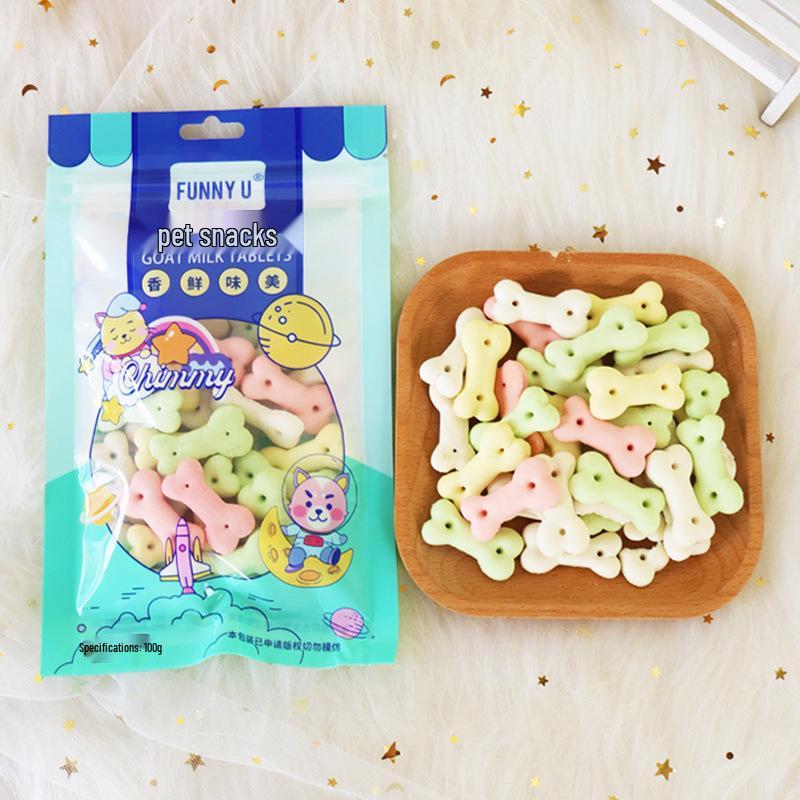 Dog Teething Cleaning Biscuits - Multi-Flavor (Chicken, Beef, Calcium, Milk), Deodorizing Mini Buns, 100g