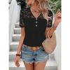 Spring and Summer European and American Women's Pure Color Lace Short-sleeved V Neck