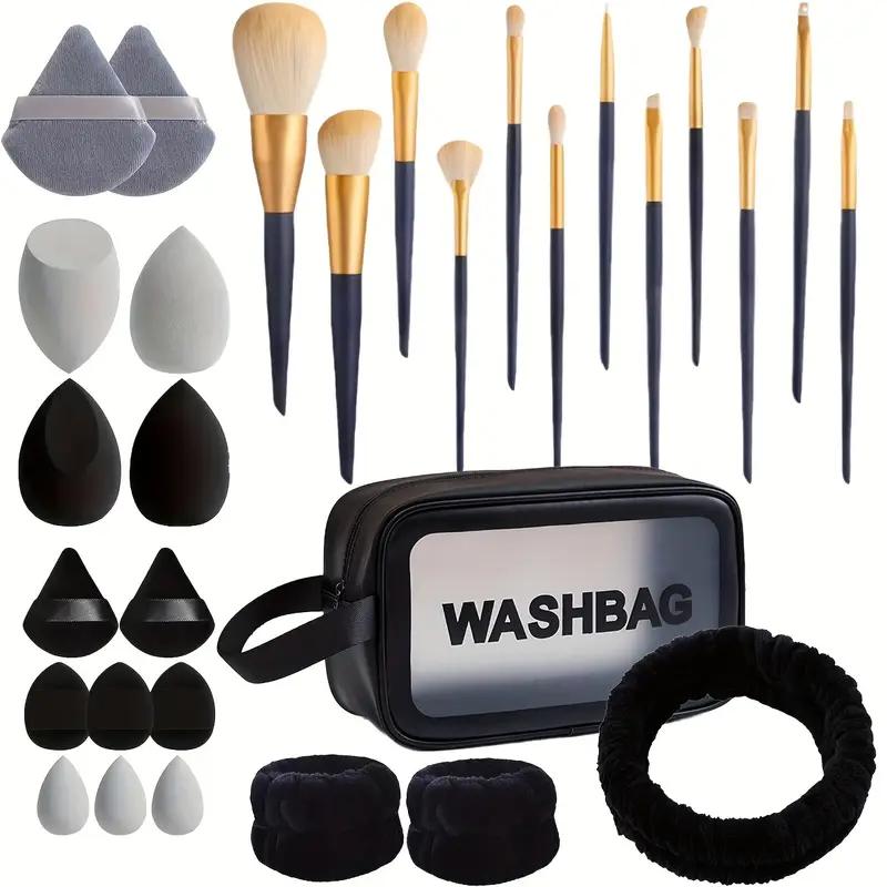 30pcs Ultra Deluxe Makeup Tools Makeup Brushes Makeup Storage Bag Liquid Foundation Wristband Headband Face and Eye Makeup