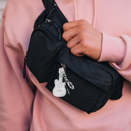 1/5Pcs Rose Guitar Keychain 2D Mini Guitar Charm Key Chain Music Dream Symbol Bag Wallet Pendant Car Interior Decor