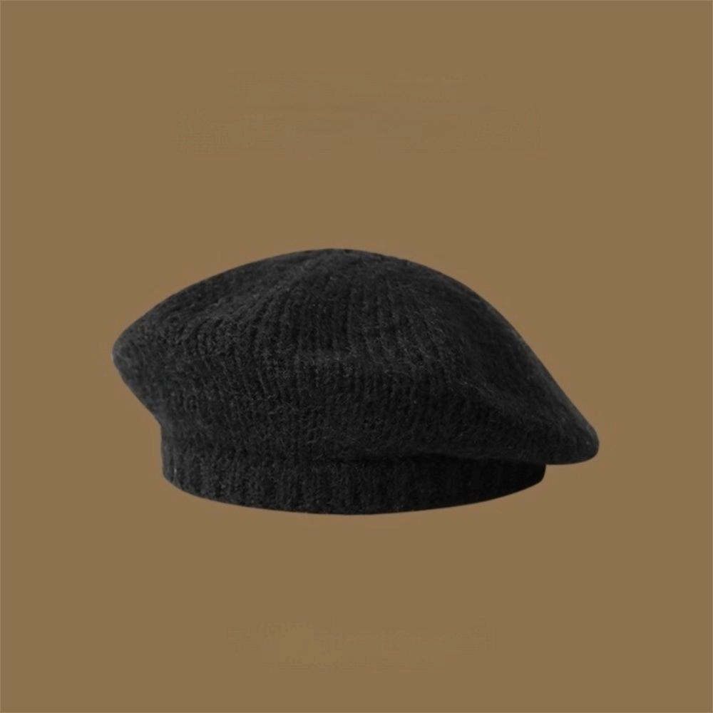 Mohair Knitted Beret Hat Fluffy Knitted Octagonal Cap Casual Wool Painter Hat  Winter