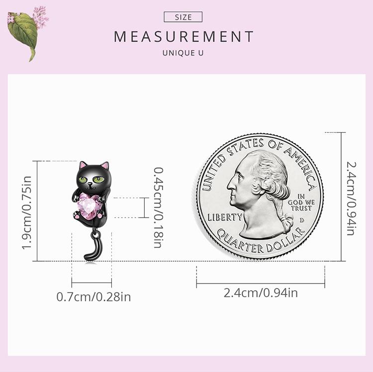 WOSTU 925 Sterling Sølv Søt Liten Svart Cat Charms Perler Rosa Hjerte Zircon For Women Passer Originalt DIY armbånd Smykkegaver