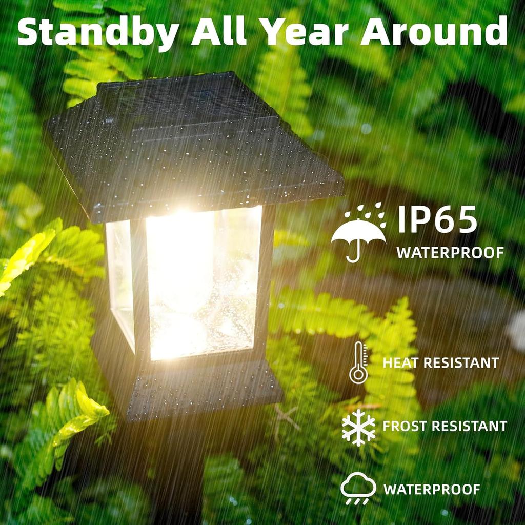 6 Pack Solar Path Lights Outdoor Waterproof, Dual-Use Stake/Hanging, 17' Warm White 3000K, 1000mAh Battery & Monocrystalline Pan