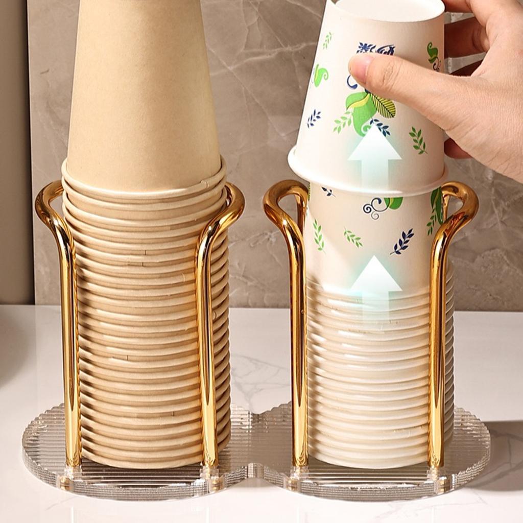 1pc Luxury Disposable Cup Storage Holder Water Tea Cups Dispenser Rack Shelf with Longer Stick Mug Display Stand Home Organizer