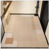 Newest Beige Striped Floor Mat Geometric Pattern Doormat Minimal Welcome Text Non Slip Hallway Floor Mat