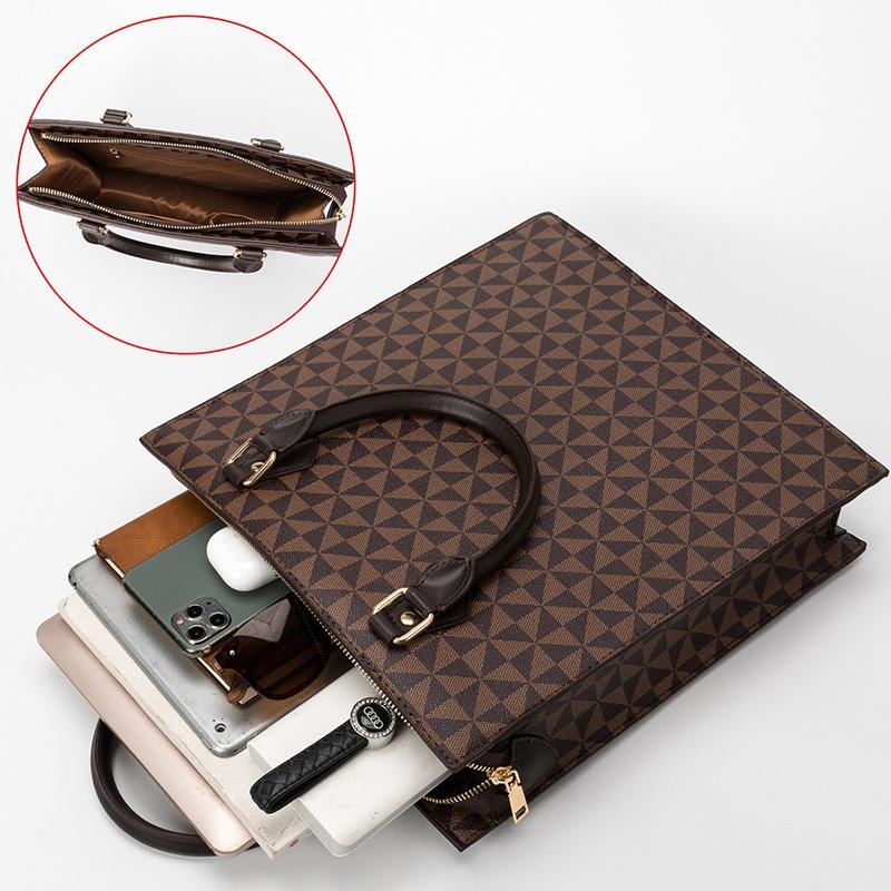 Women's Handbag Career Business Commuter Bag Simple Square Printed Big Bag Handbag Computer Bag
