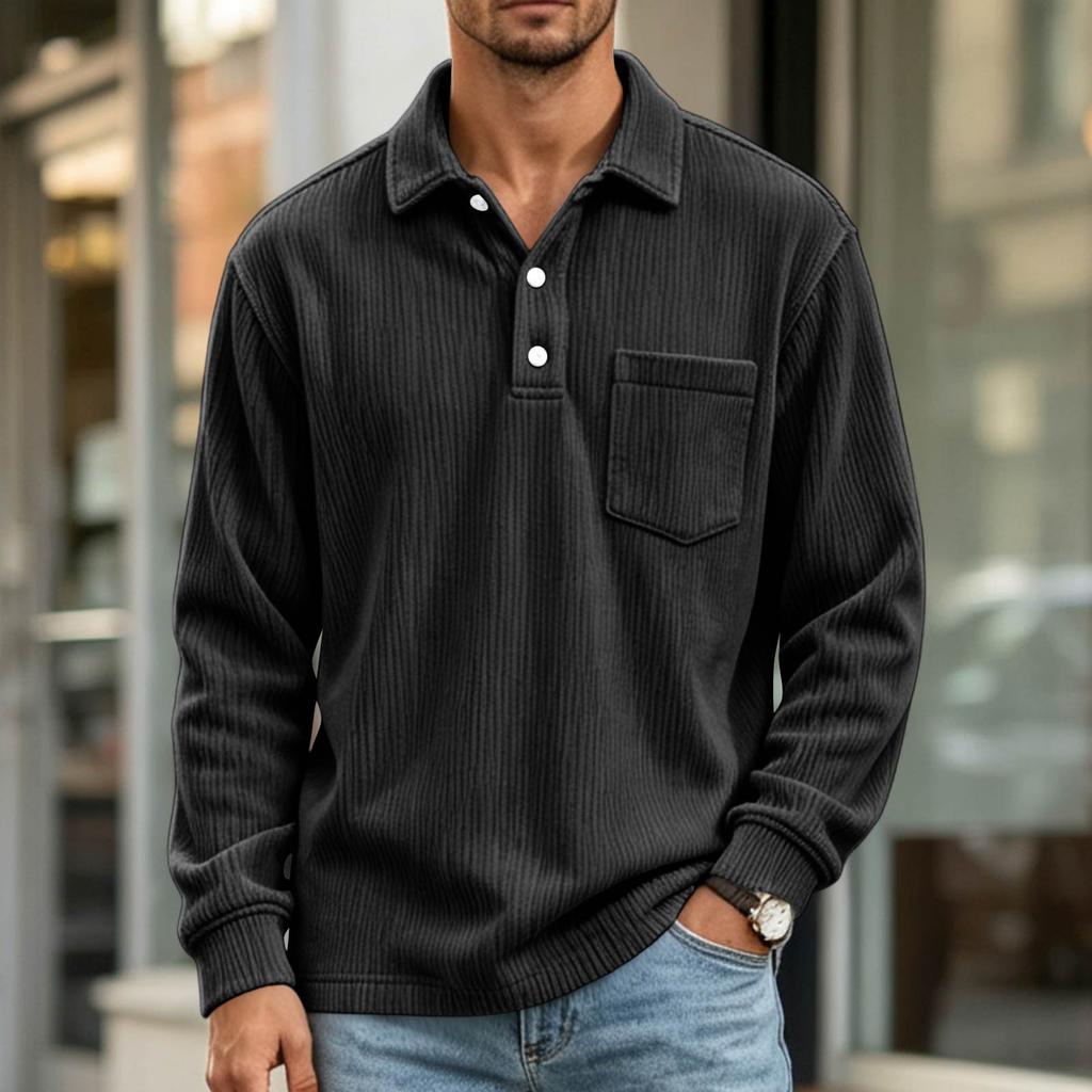 Men's Corduroy Retro Casual Collared Button-Front Shirt, Available in and Striped Patterns