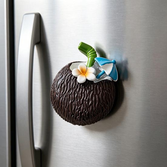 3D Coconut Drink Fridge Magnet Summer Beach Resin Coconut Juice Magnetic Refrigerator Accessories Home Office Kitchen Decoration