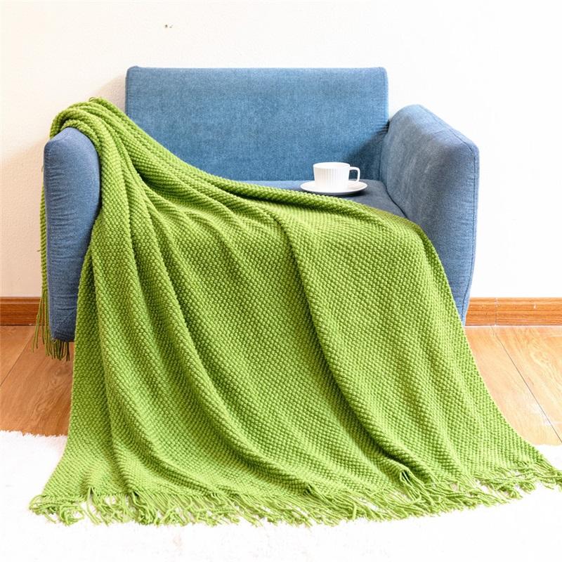 Chunky Knit Tassel Throw Blanket Solid Color Textured Knitted Blanket For Sofa Bed Home Decor